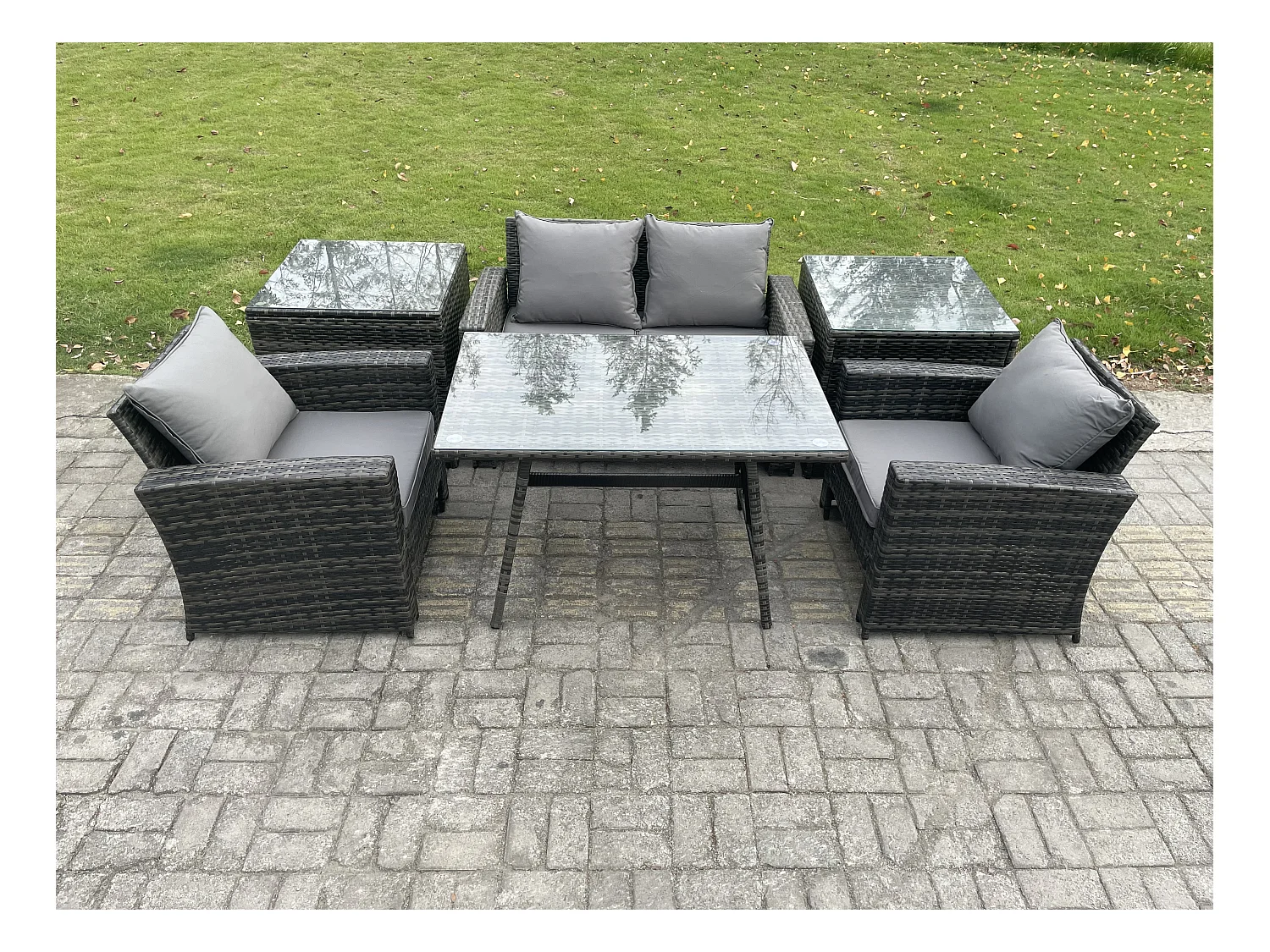 Rattan Gartenmöbel im Freien Sofa Set mit 2 Beistelltischen Dunkelgrau Gemischt