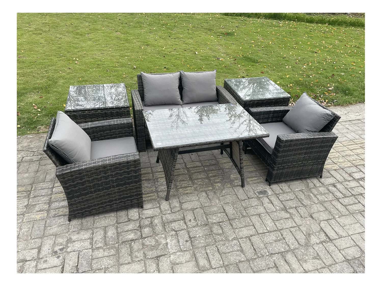 Rattan Gartenmöbel im Freien Sofa Set mit 2 Beistelltischen Dunkelgrau Gemischt