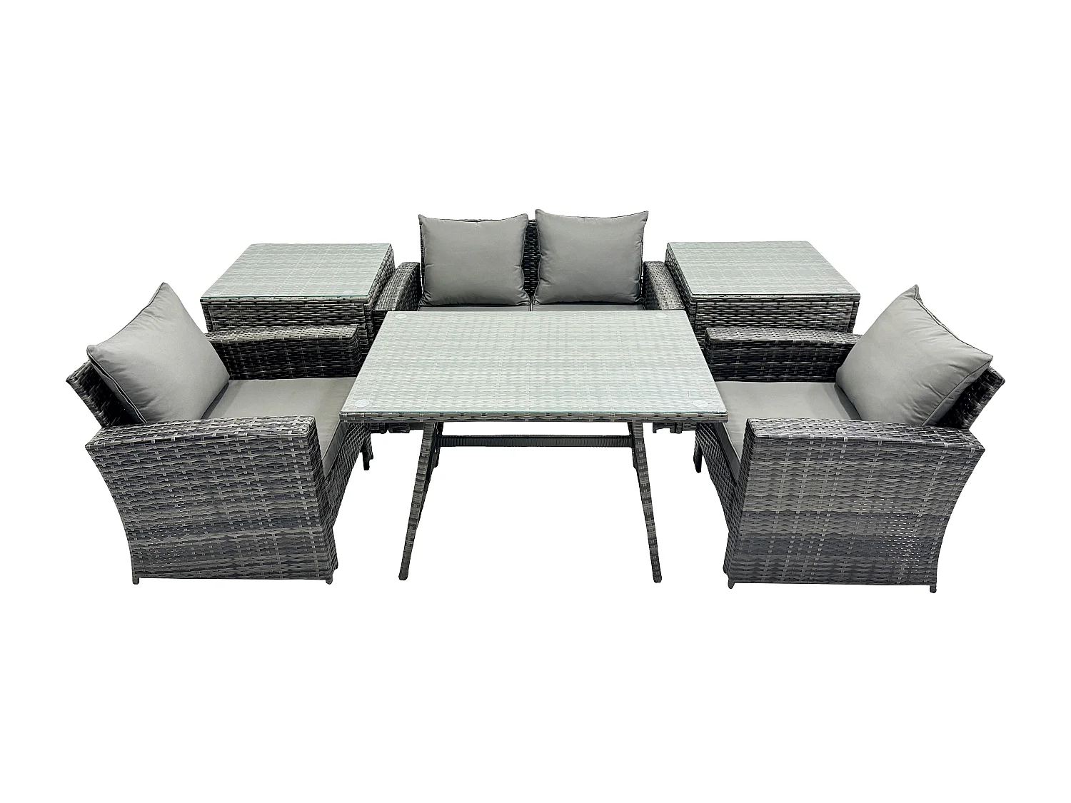 Ensemble de canapé en rotin extérieur avec Table à manger 2 Tables d'appoint Gris foncé mixte