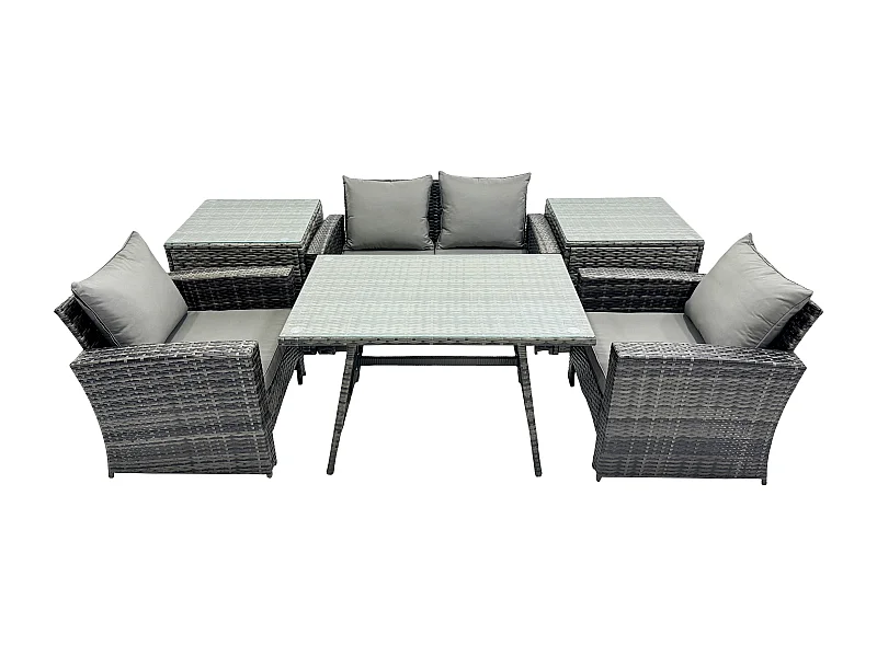 Ensemble de canapé en rotin extérieur avec Table à manger 2 Tables d'appoint Gris foncé mixte