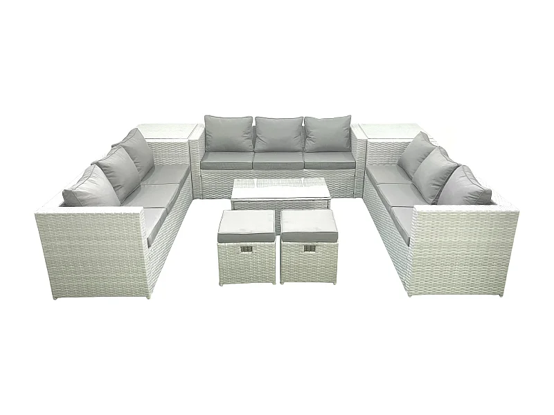 Ensemble de meubles de jardin en rotin 11 places avec Canapé de jardin Table basse 2 Petit pouf 2 Tables d'appoint Gris clair mixte
