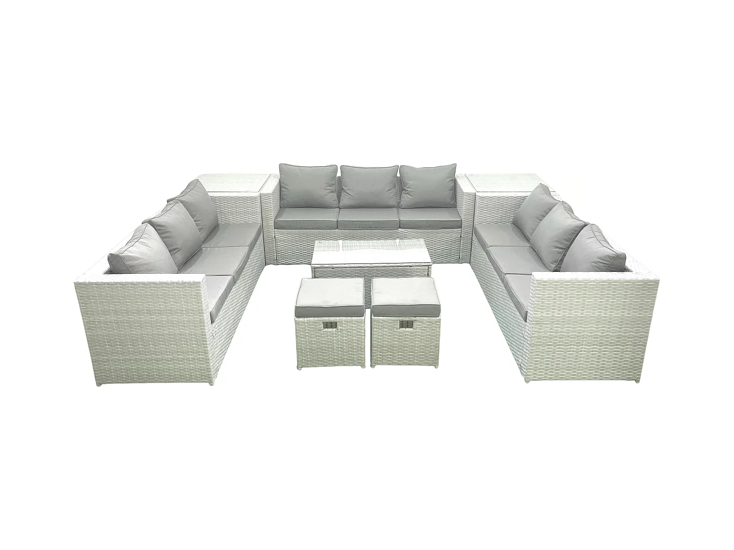 Ensemble de meubles de jardin en rotin 11 places avec Canapé de jardin Table basse 2 Petit pouf 2 Tables d'appoint Gris clair mixte