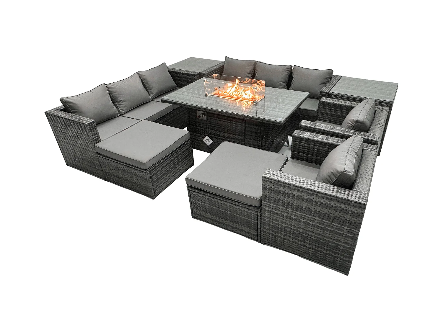 Ensemble de meubles de jardin en rotin ave Table de foyer à gaz 10 places Ensemble de canapés avec 2 Tables d'appoint 2 Grand tabourets