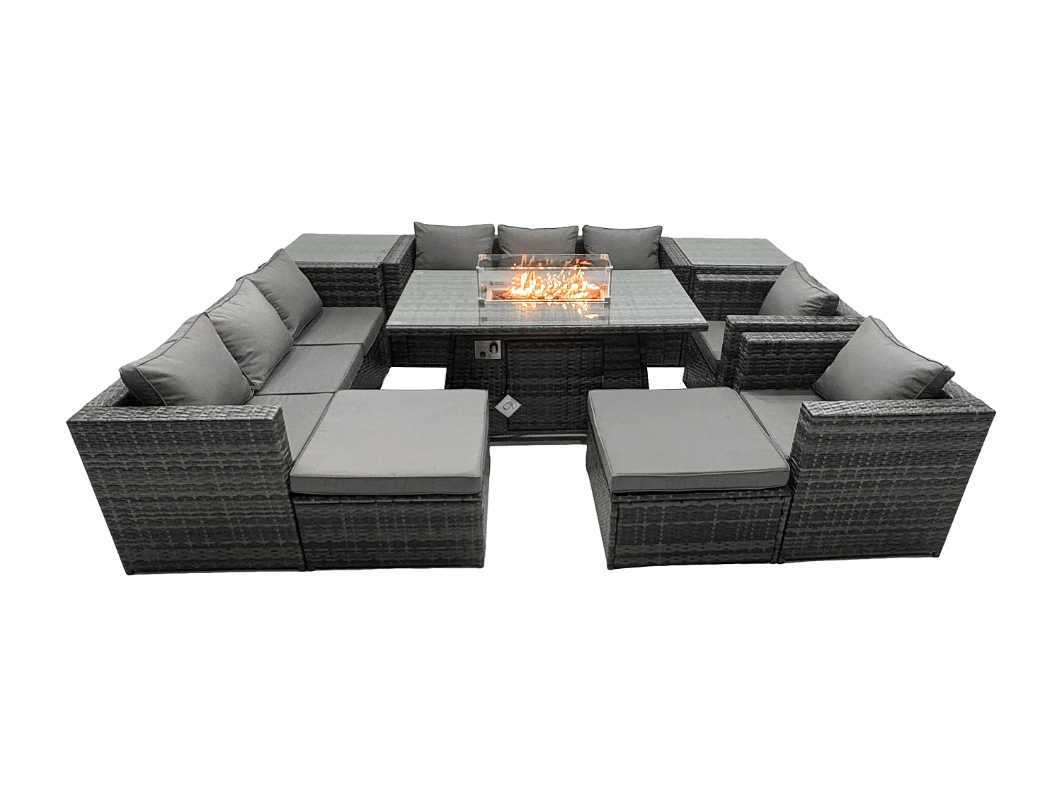 Ensemble de meubles de jardin en rotin ave Table de foyer à gaz 10 places Ensemble de canapés avec 2 Tables d'appoint 2 Grand tabourets