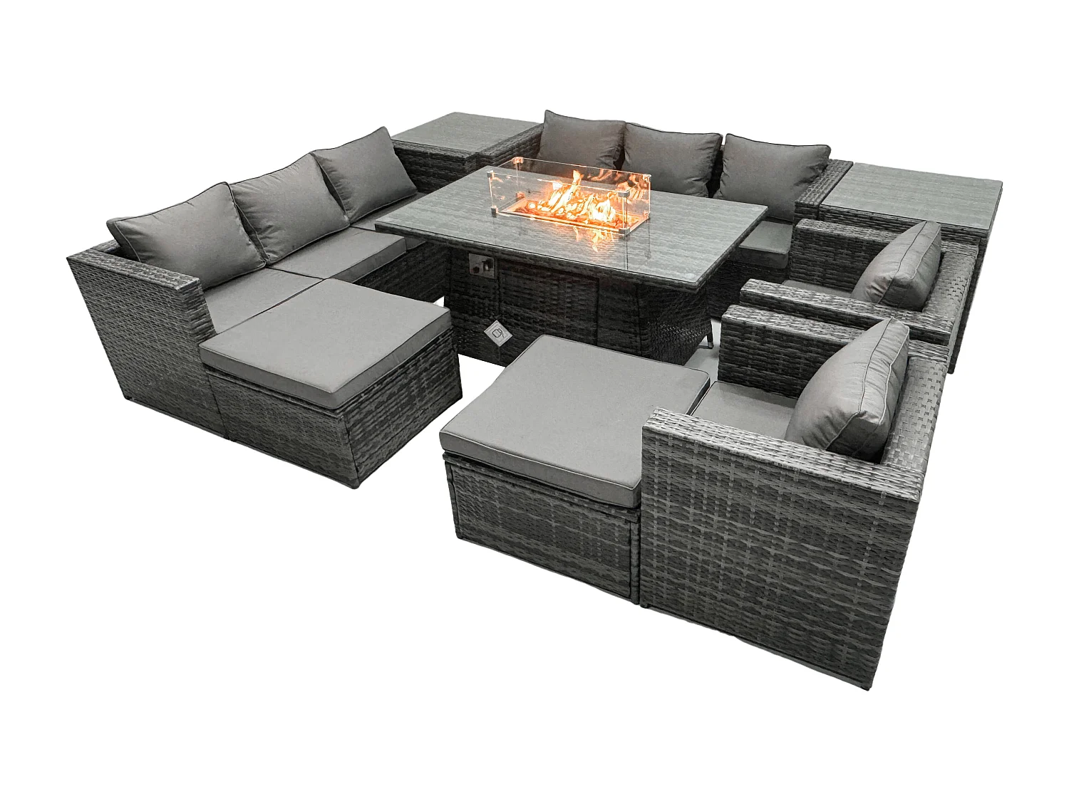 Ensemble de meubles de jardin en rotin ave Table de foyer à gaz 10 places Ensemble de canapés avec 2 Tables d'appoint 2 Grand tabourets