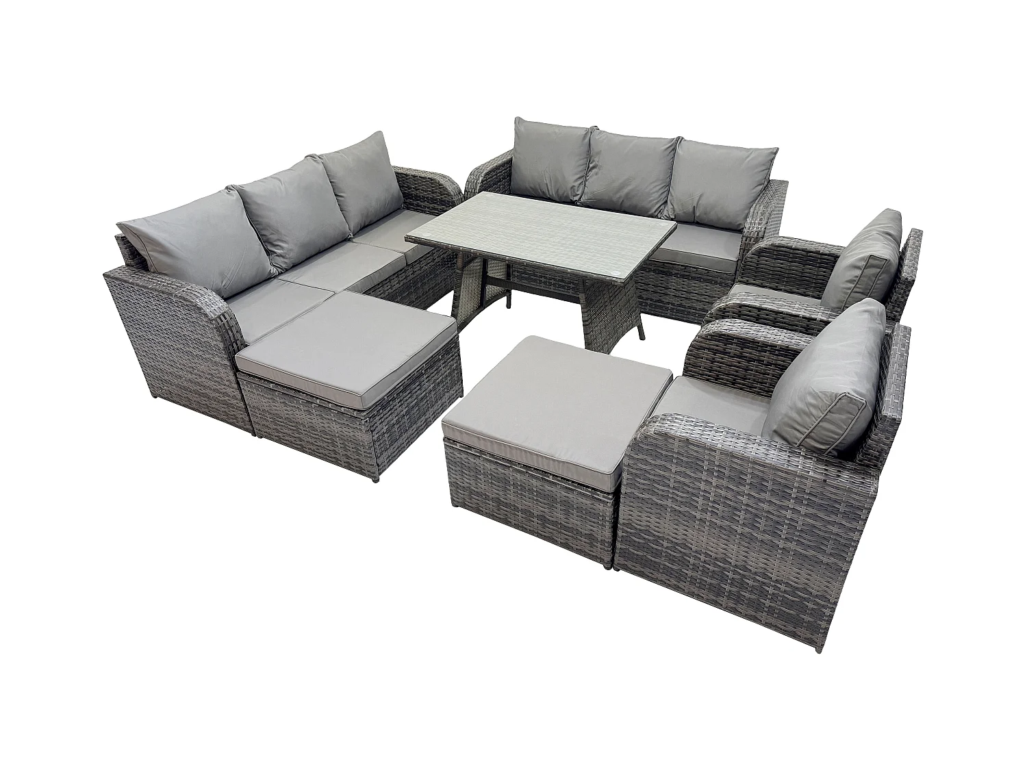 Rattan Gartenmöbel Set 10-Sitzer Rechteckiger Tisch 2 hohen Hockern Dunkelgrau Gemischt