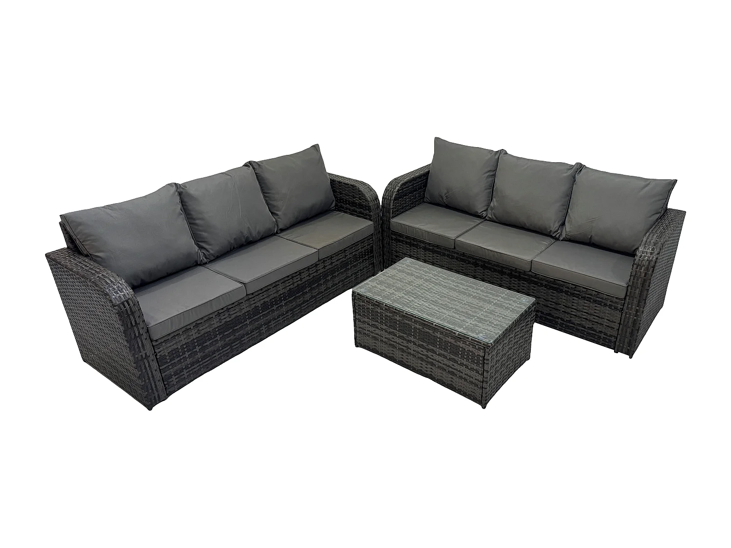 Gartenmöbel-Sets 6-Sitzer Polyrattan Möbel Sofa Sets mit Rechteckiger Couchtisch 3-Sitzer Sofa