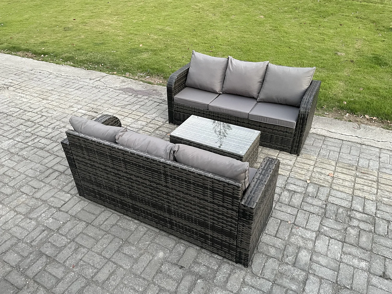 Gartenmöbel-Sets 6-Sitzer Polyrattan Möbel Sofa Sets mit Rechteckiger Couchtisch 3-Sitzer Sofa