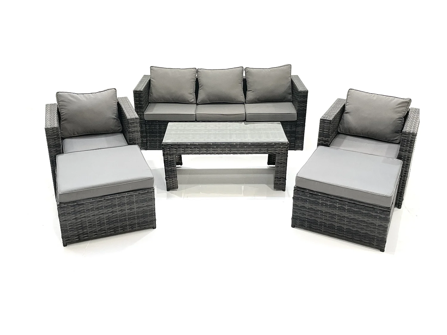 7-Sitzer Polyrattan Gartensofa Set Couchtisch 2 Sessel 2 hohen Hockern Dunkelgrau Gemischt