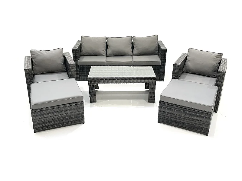 7-Sitzer Polyrattan Gartensofa Set Couchtisch 2 Sessel 2 hohen Hockern Dunkelgrau Gemischt