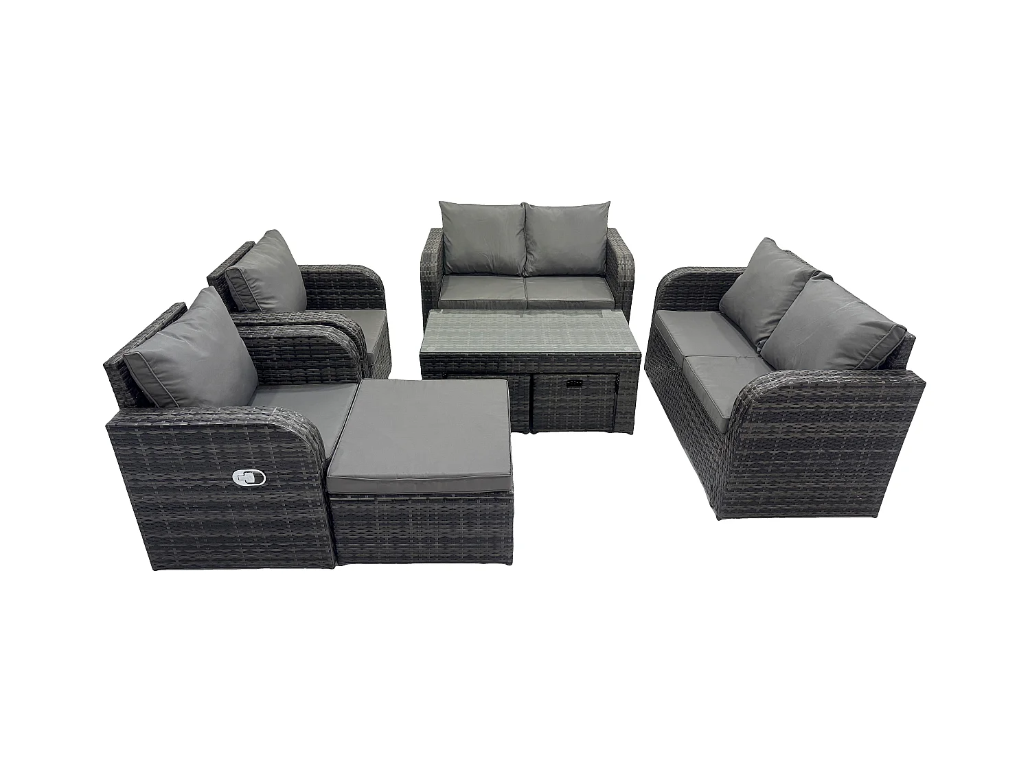 9-Sitzer Polyrattan Gartenmöbel Set Rattansofa, Tisch und Sesseln Gartentisch Fußhockern Terrassenset