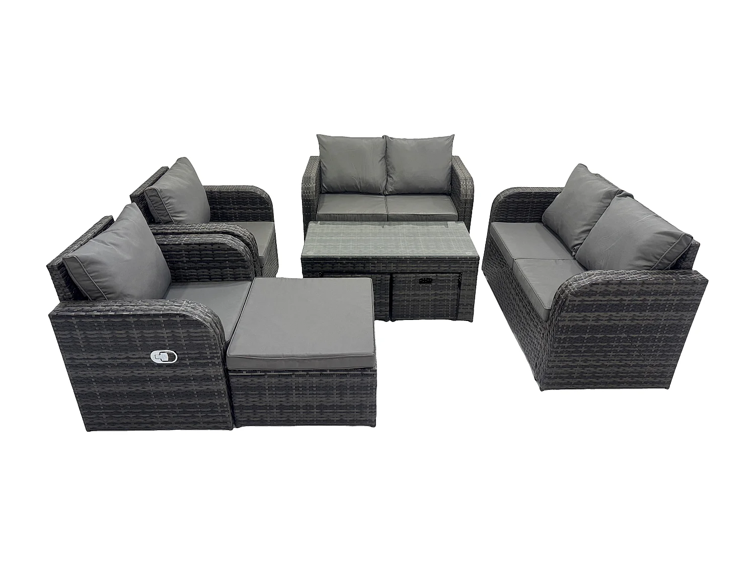 9-Sitzer Polyrattan Gartenmöbel Set Rattansofa, Tisch und Sesseln Gartentisch Fußhockern Terrassenset