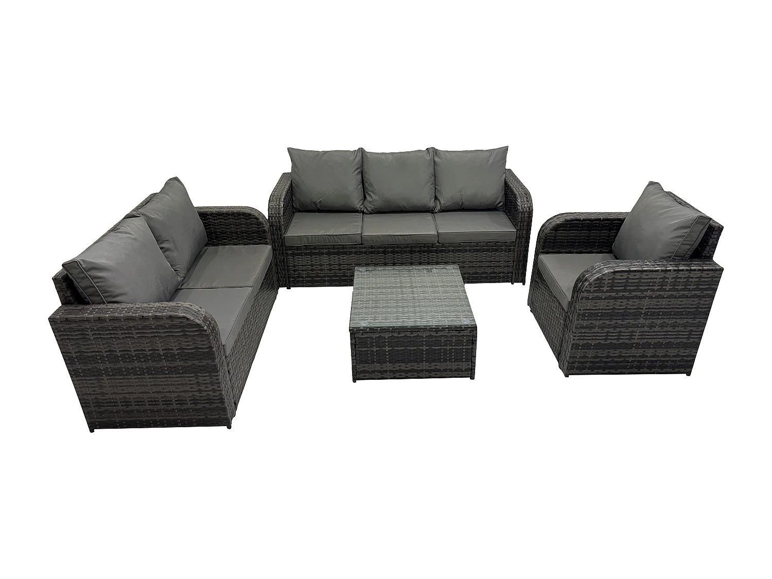 Meubles de jardin en rotin 4 Pièces avec Table basse carrée Chaise inclinable Canapé d'amour