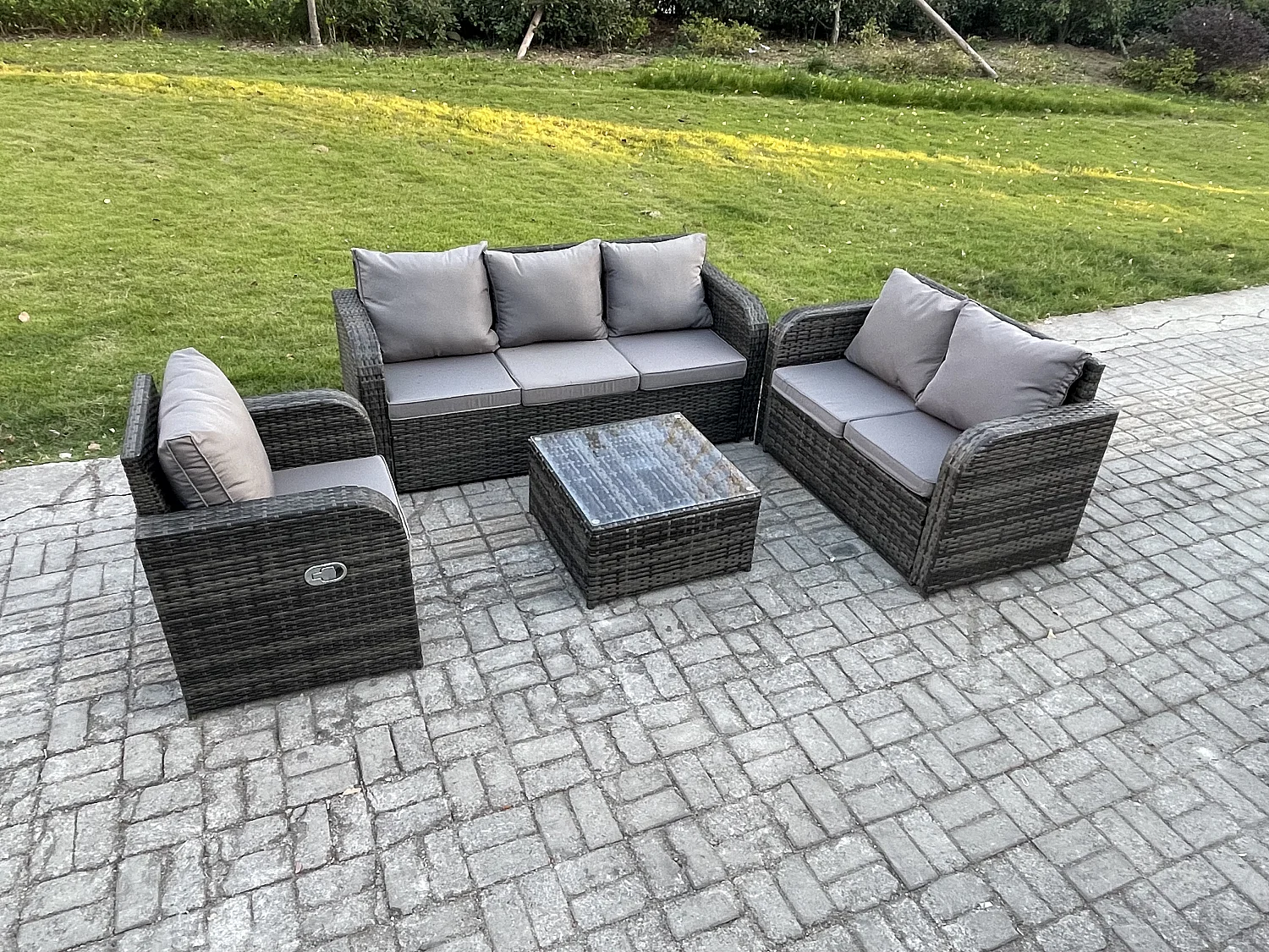 Meubles de jardin en rotin 4 Pièces avec Table basse carrée Chaise inclinable Canapé d'amour