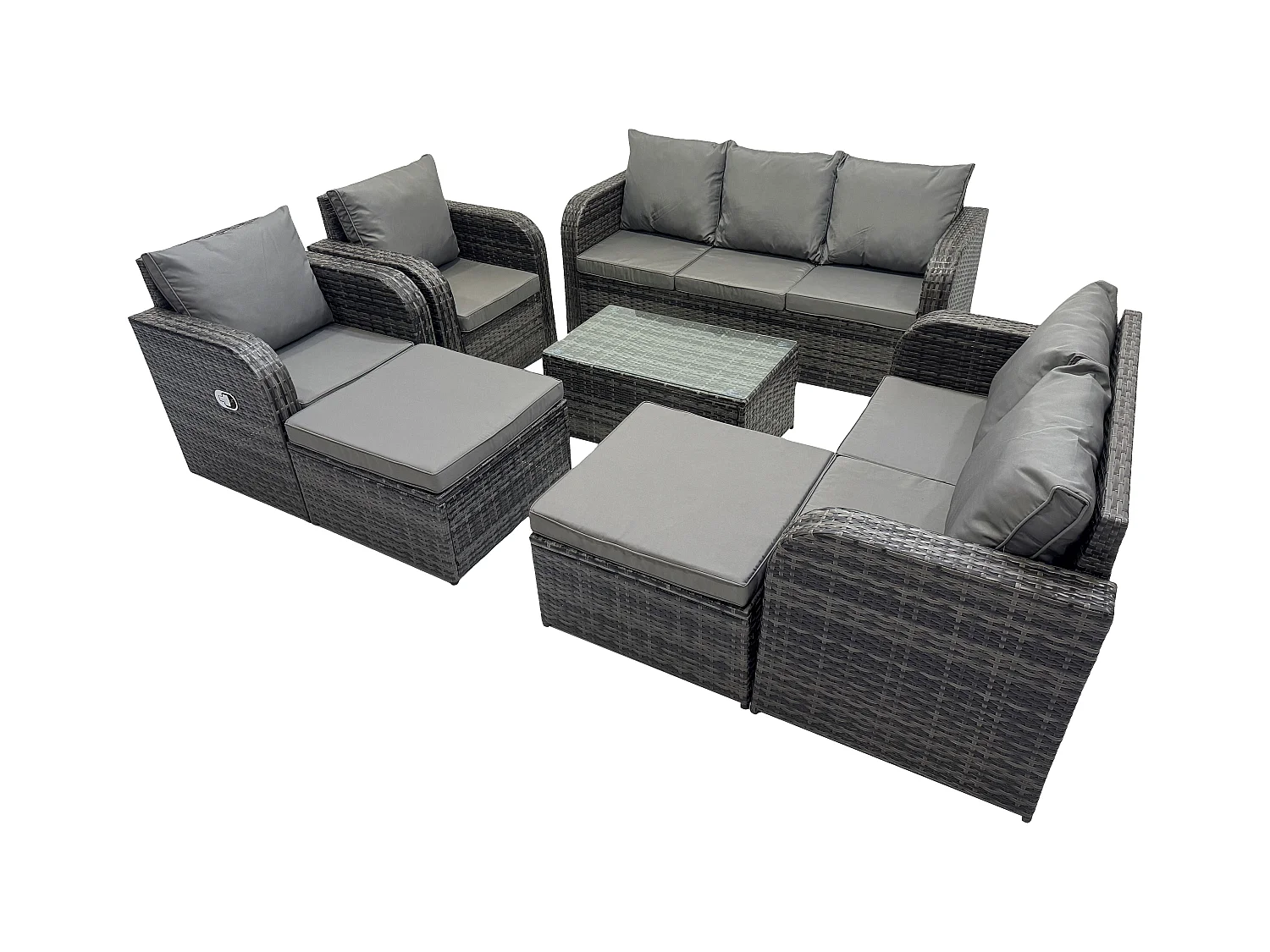 Salon de jardin 9 places Ensemble de canapés en rotin avec Canapé d'amour Table basse 2 Grand tabourets Gris foncé mixte