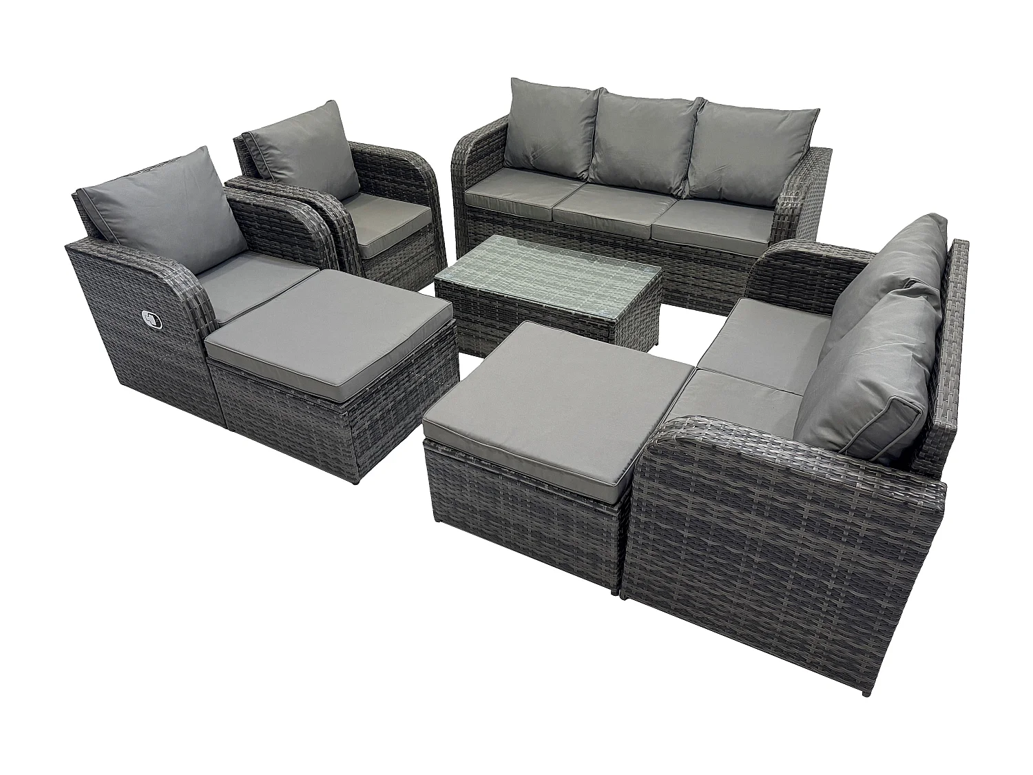 Salon de jardin 9 places Ensemble de canapés en rotin avec Canapé d'amour Table basse 2 Grand tabourets Gris foncé mixte