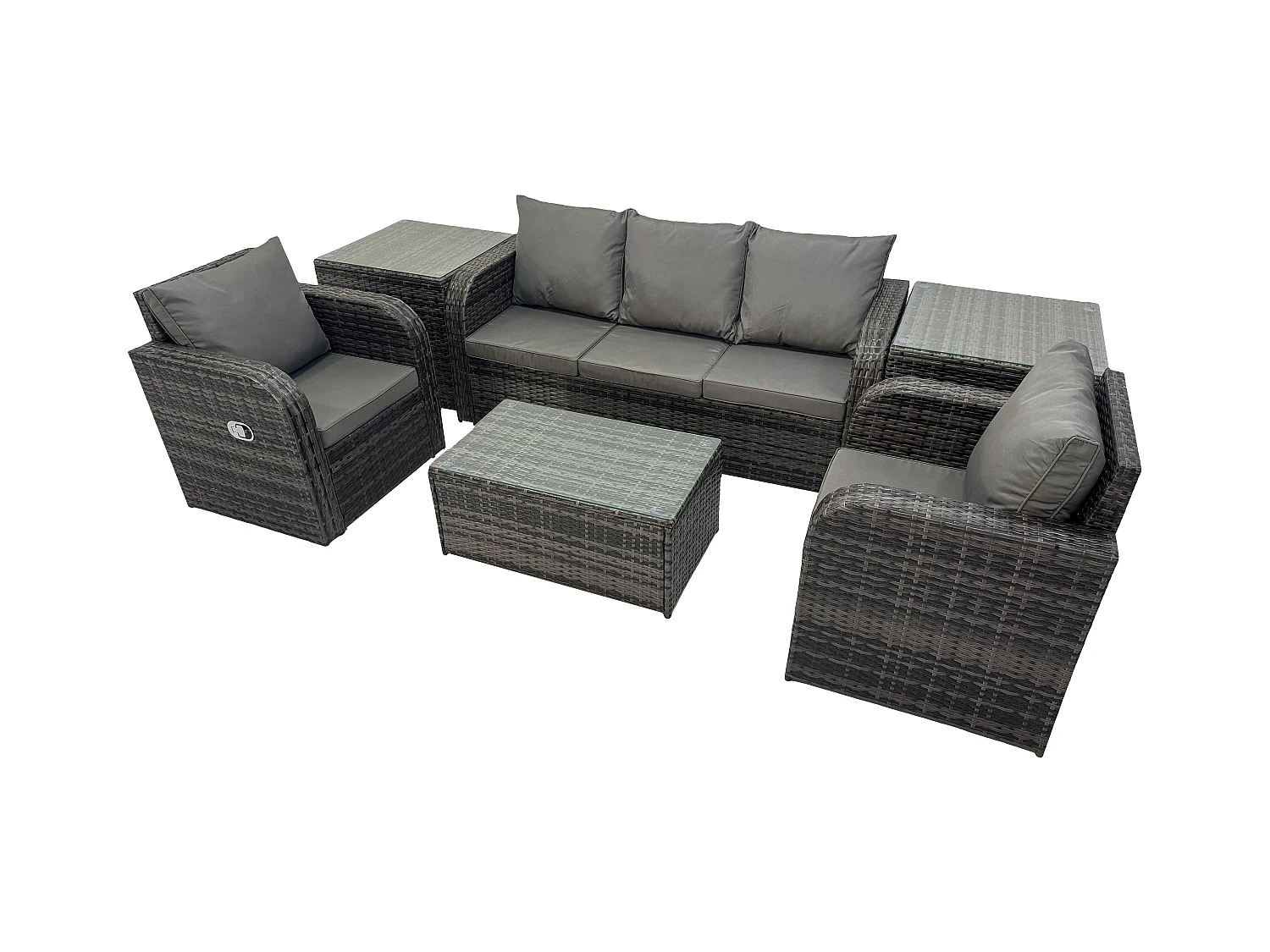 Salon de jardin exterieur Ensemble de canapés en rotin avec Chaise inclinable Table basse rectangulaire 2 Tables d'appoint Gris foncé mixte