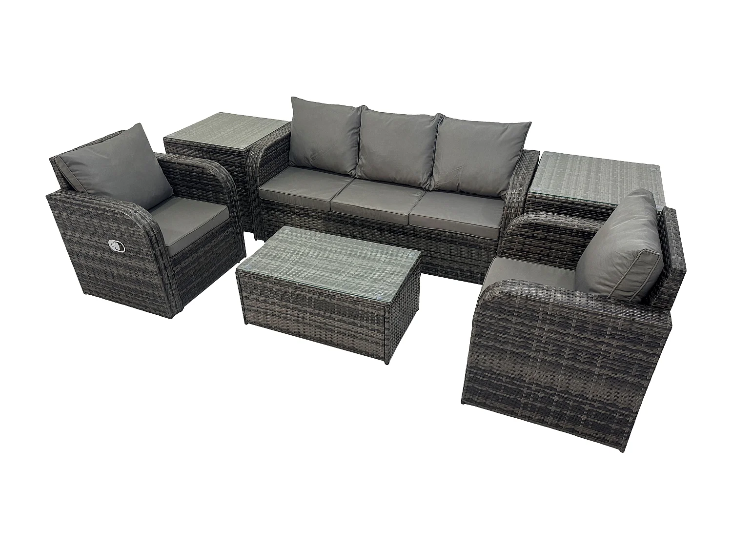 Salon de jardin exterieur Ensemble de canapés en rotin avec Chaise inclinable Table basse rectangulaire 2 Tables d'appoint Gris foncé mixte