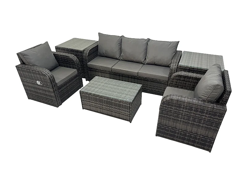 Salon de jardin exterieur Ensemble de canapés en rotin avec Chaise inclinable Table basse rectangulaire 2 Tables d'appoint Gris foncé mixte