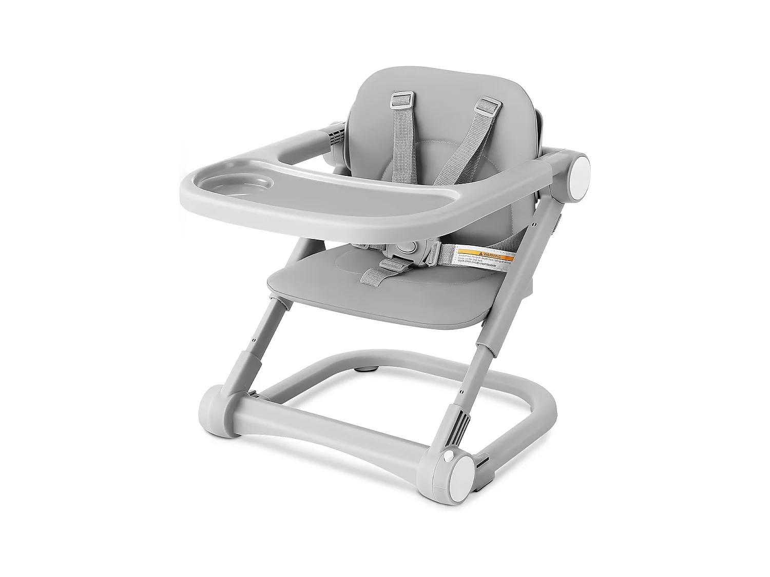 Chaise haute portable pour enfants avec plateau amovible, coussin en PU et ceinture de sécurité à 5 points, hauteur réglable, gris