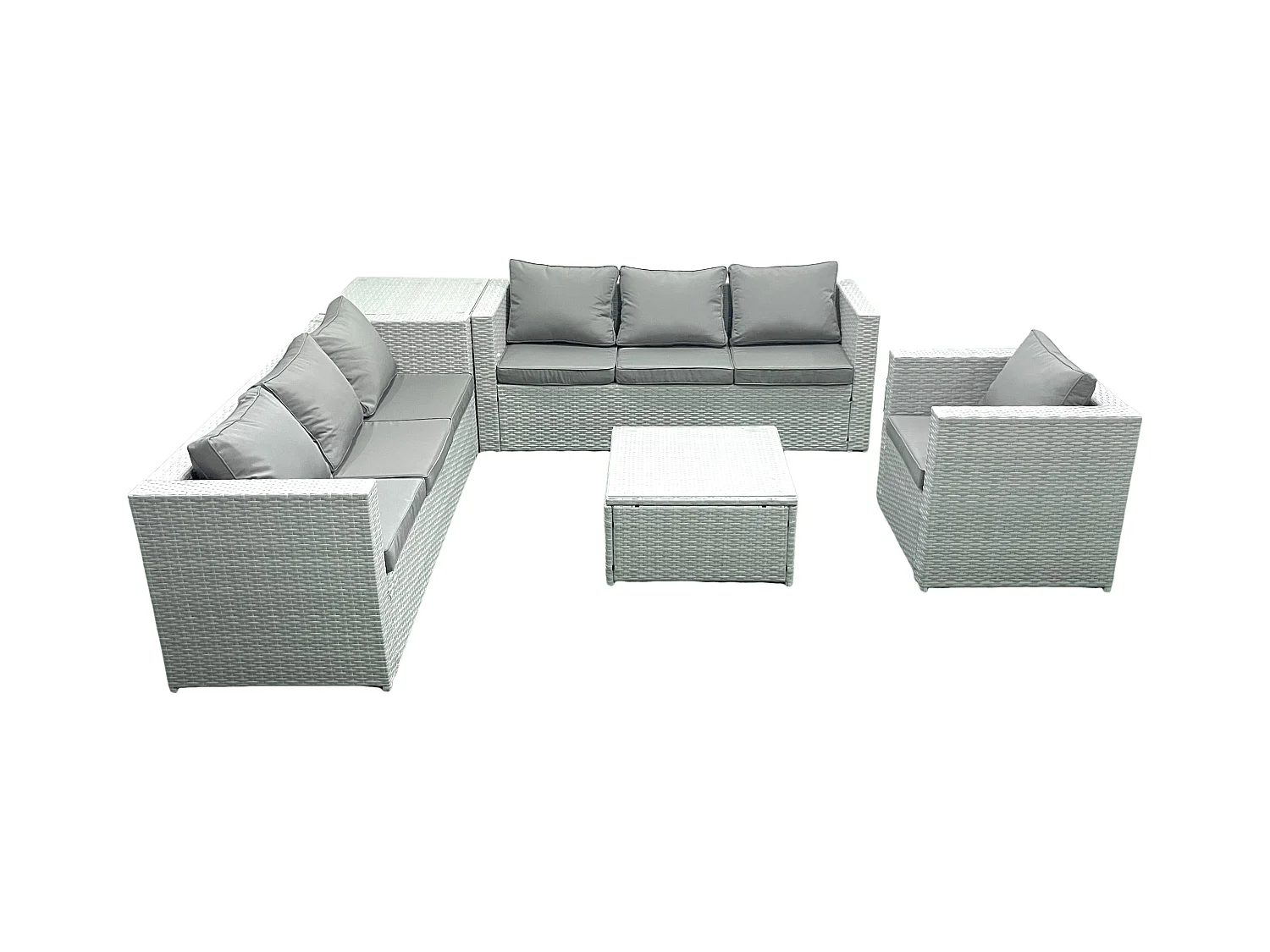 Meubles d'extérieur en rotin avec Fauteuil Table basse carrée Table d'appoint Gris clair mixte
