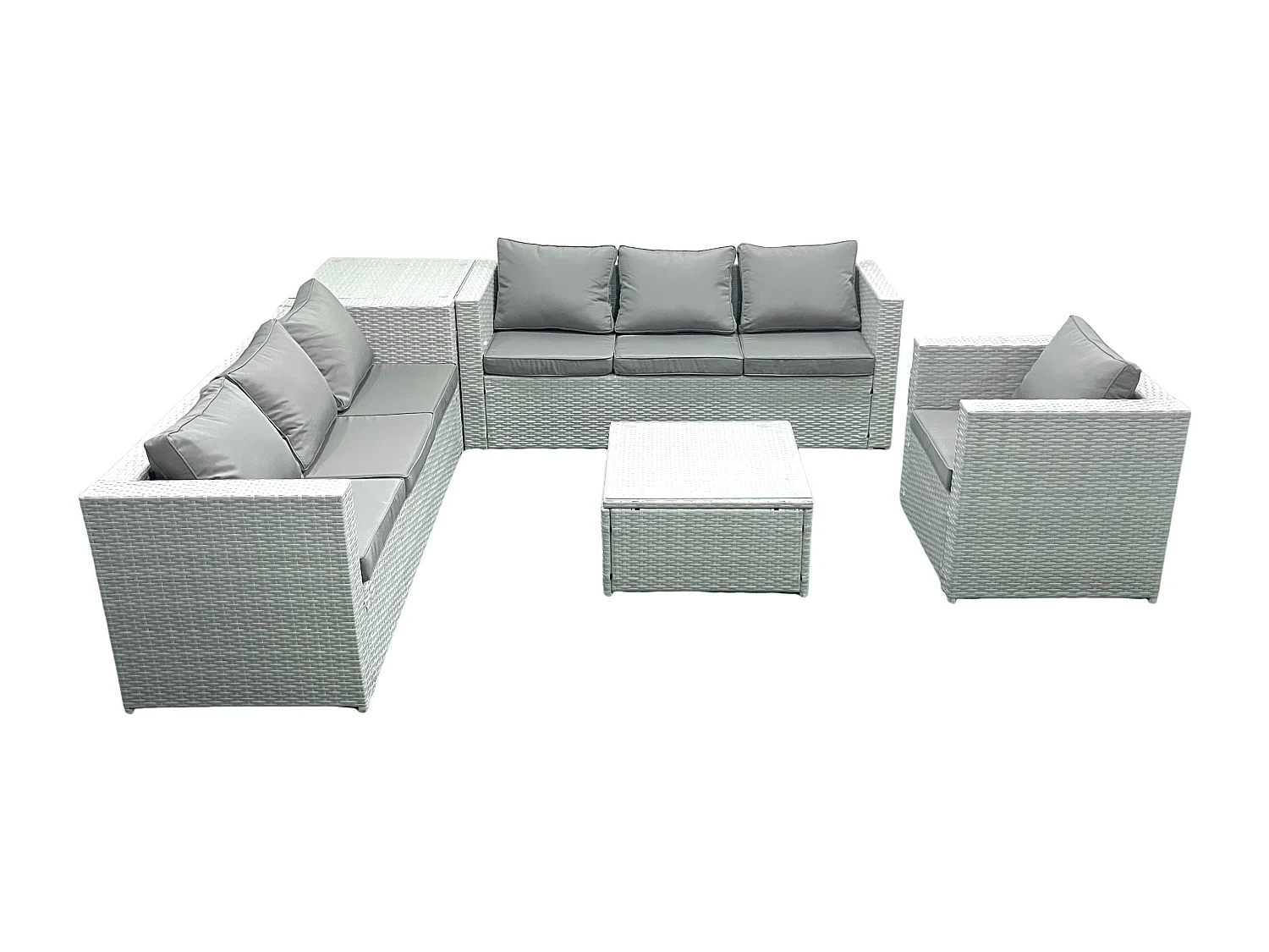 Polyrattan Sofa Gartenmöbel Set mit Sessel Quadratischer Couchtisch Beistelltisch Hellgrau gemischt