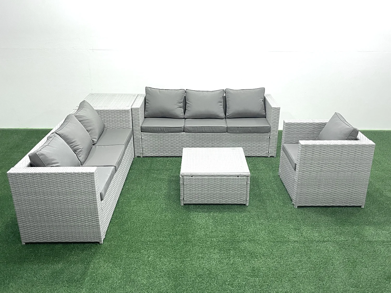 Polyrattan Sofa Gartenmöbel Set mit Sessel Quadratischer Couchtisch Beistelltisch Hellgrau gemischt