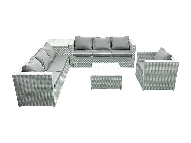 Polyrattan Sofa Gartenmöbel Set mit Sessel Quadratischer Couchtisch Beistelltisch Hellgrau gemischt