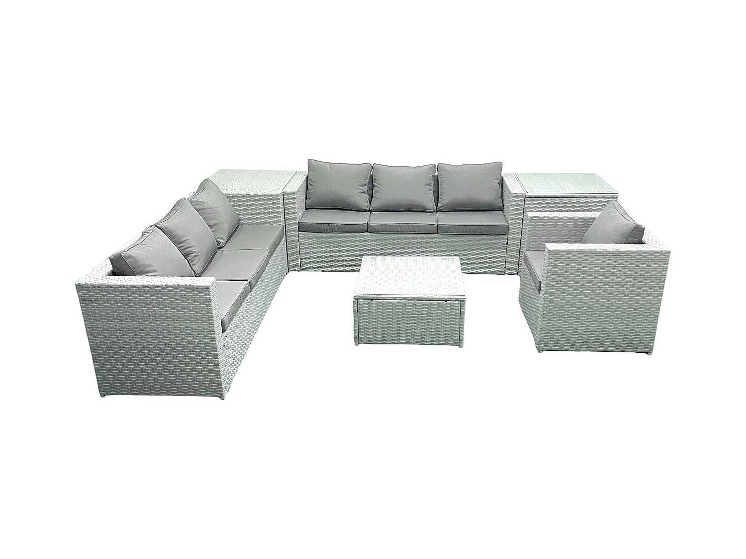 Meubles d'extérieur en rotin avec Fauteuil Table basse carrée 2 Tables d'appoint Gris clair mixte