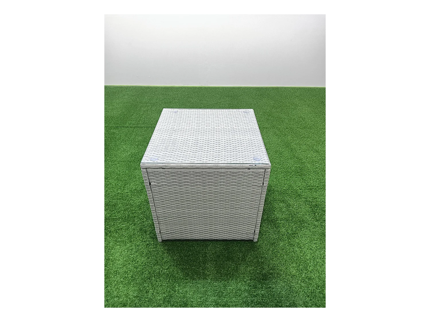 Meubles d'extérieur en rotin avec Fauteuil Table basse carrée 2 Tables d'appoint Gris clair mixte