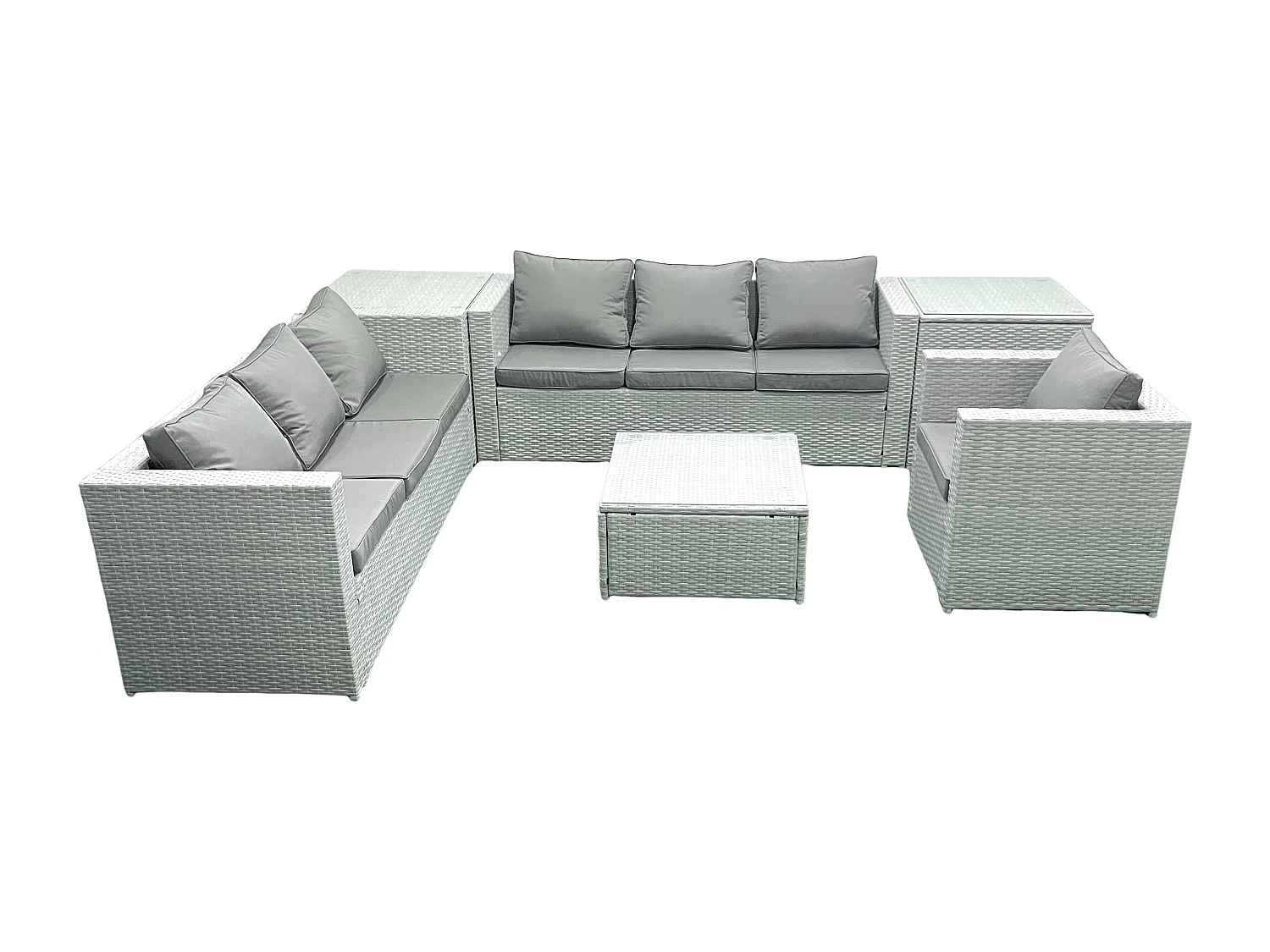 Meubles d'extérieur en rotin avec Fauteuil Table basse carrée 2 Tables d'appoint Gris clair mixte