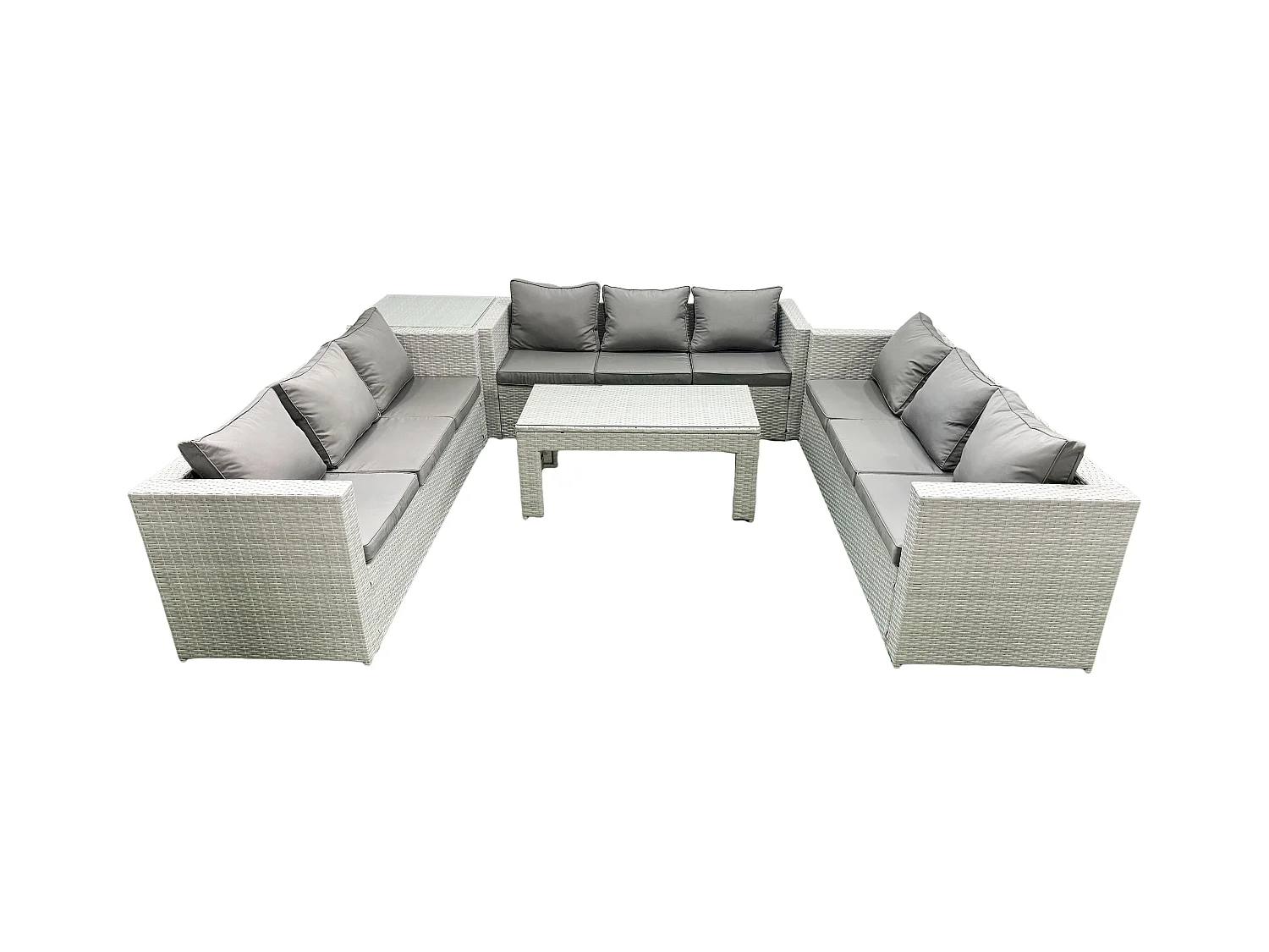 Ensemble de meubles d'extérieur en rotin 9 places avec Table basse oblongue Table d'appoint Gris clair mixte