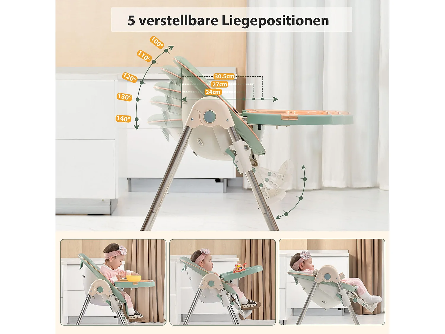 OUNUO Opvouwbare Kinderstoel met Veiligheidsgordel en PU Leren Kussen, 6 Maanden tot 6 Jaar, Groen