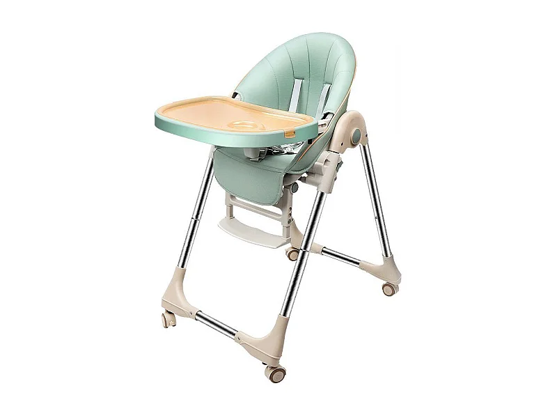 OUNUO Opvouwbare Kinderstoel met Veiligheidsgordel en PU Leren Kussen, 6 Maanden tot 6 Jaar, Groen