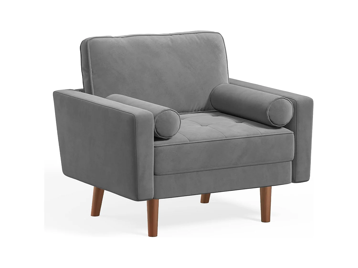 Fauteuil d'appoint en velours gris Vesgantti avec 2 coussins, fauteuils confortables pour chambre à coucher, bureau