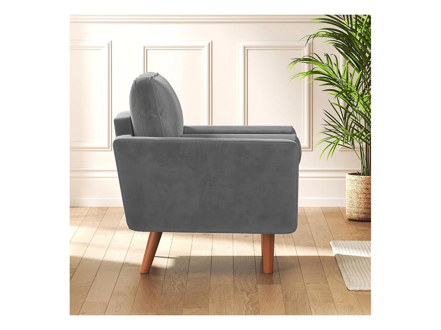 Fauteuil d'appoint en velours gris Vesgantti avec 2 coussins, fauteuils confortables pour chambre à coucher, bureau