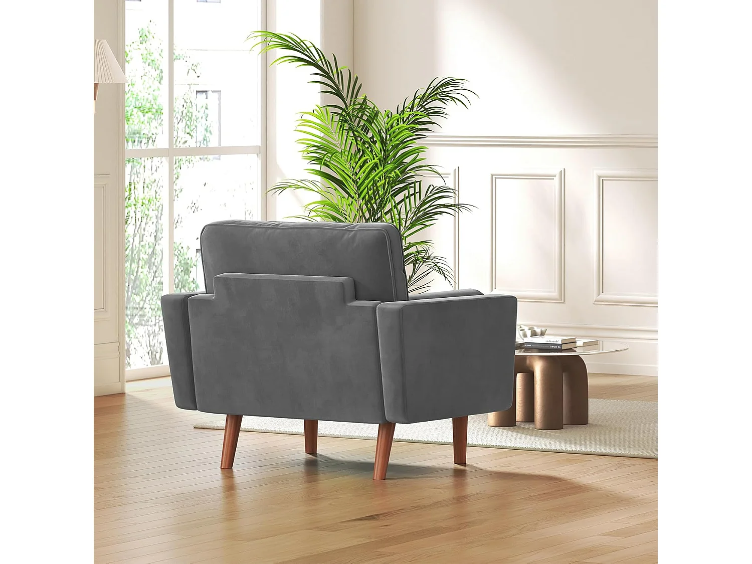 Fauteuil d'appoint en velours gris Vesgantti avec 2 coussins, fauteuils confortables pour chambre à coucher, bureau