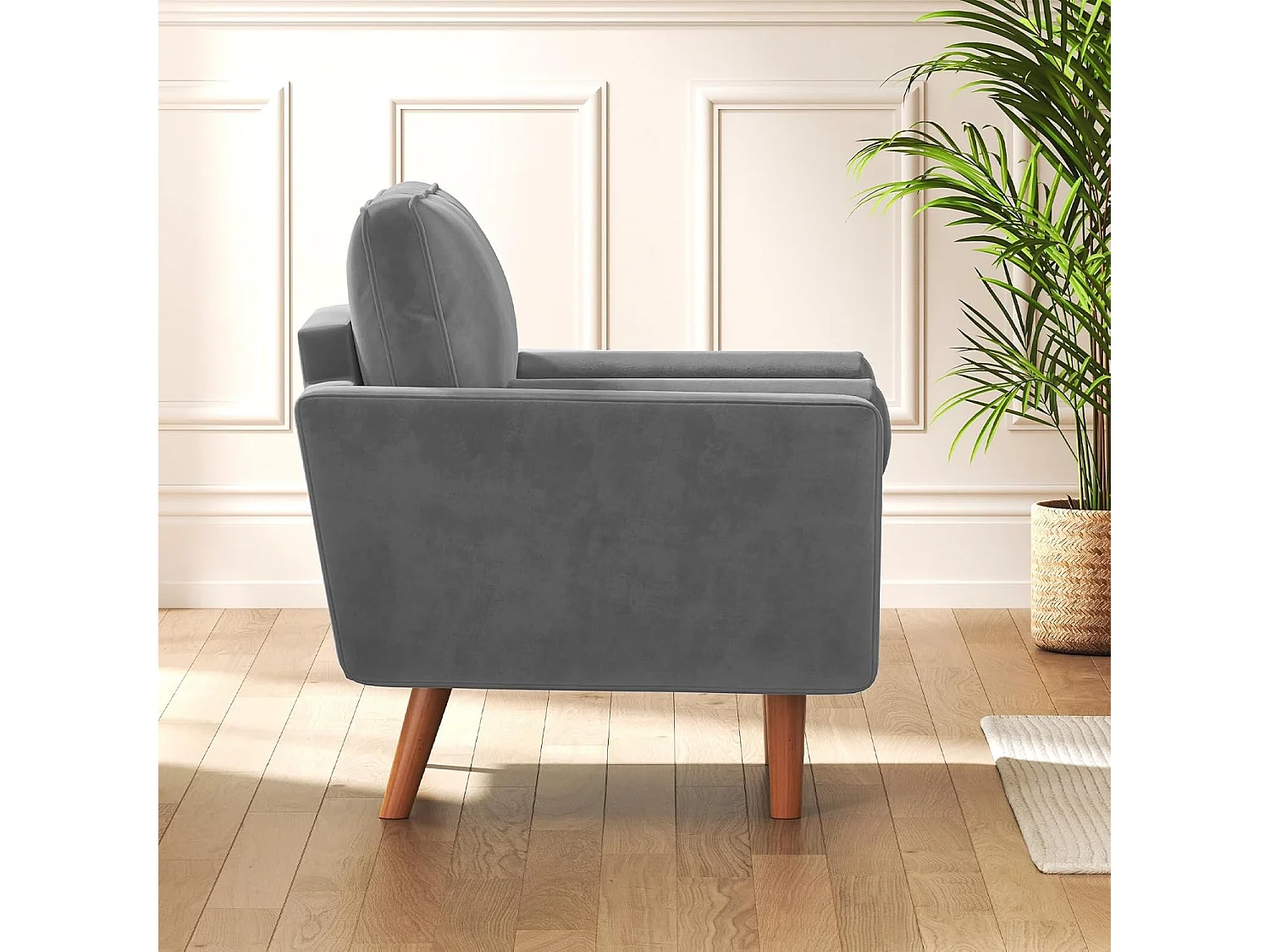 Fauteuil d'appoint en velours gris Vesgantti avec 2 coussins, fauteuils confortables pour chambre à coucher, bureau