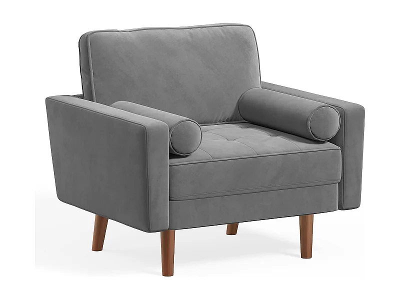 Fauteuil d'appoint en velours gris Vesgantti avec 2 coussins, fauteuils confortables pour chambre à coucher, bureau