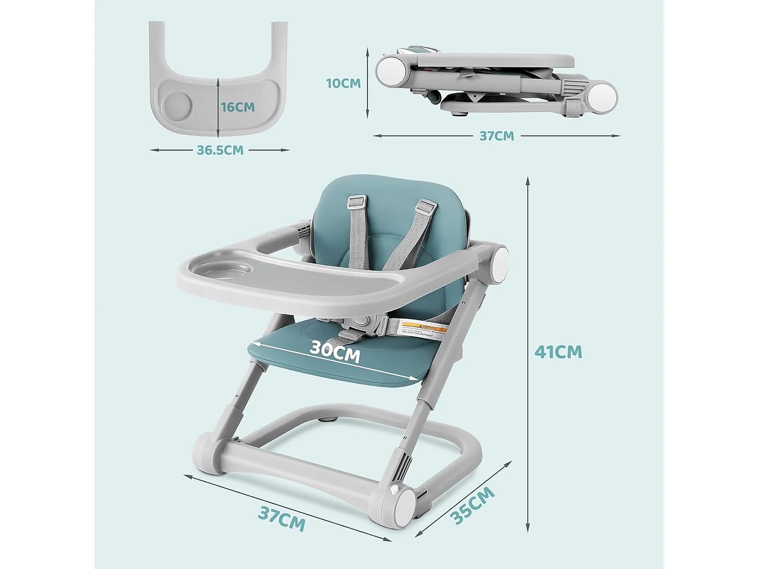 Chaise haute portable pour enfants avec plateau amovible, coussin en PU et ceinture de sécurité à 5 points, hauteur réglable, vert