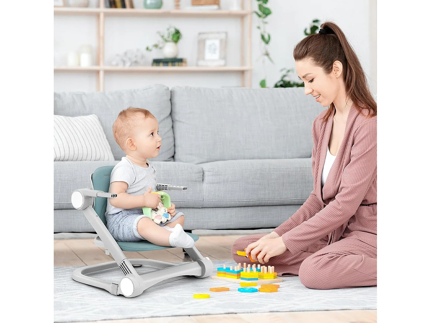 Chaise haute portable pour enfants avec plateau amovible, coussin en PU et ceinture de sécurité à 5 points, hauteur réglable, vert