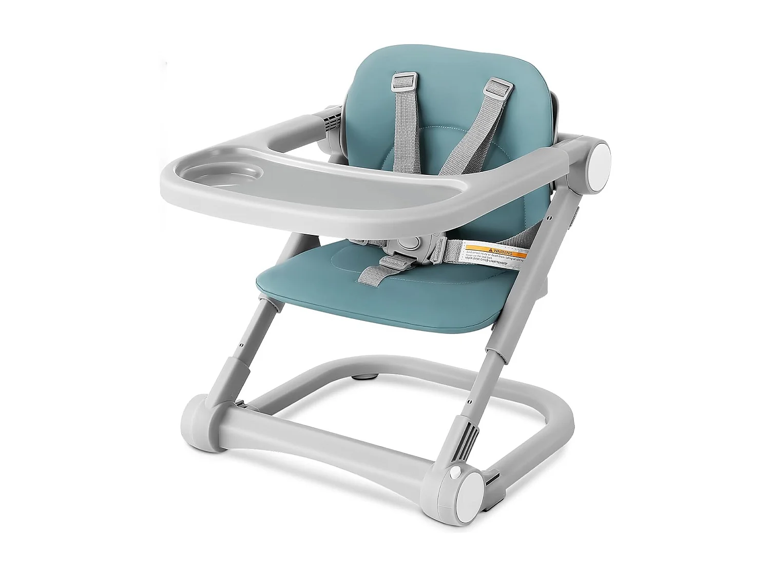Chaise haute portable pour enfants avec plateau amovible, coussin en PU et ceinture de sécurité à 5 points, hauteur réglable, vert