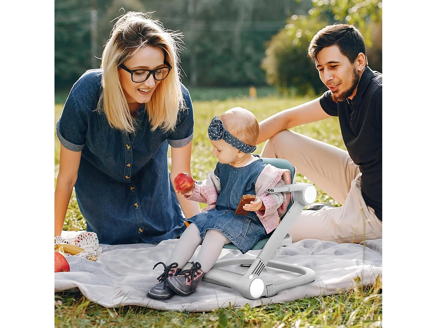 Chaise haute portable pour enfants avec plateau amovible, coussin en PU et ceinture de sécurité à 5 points, hauteur réglable, vert