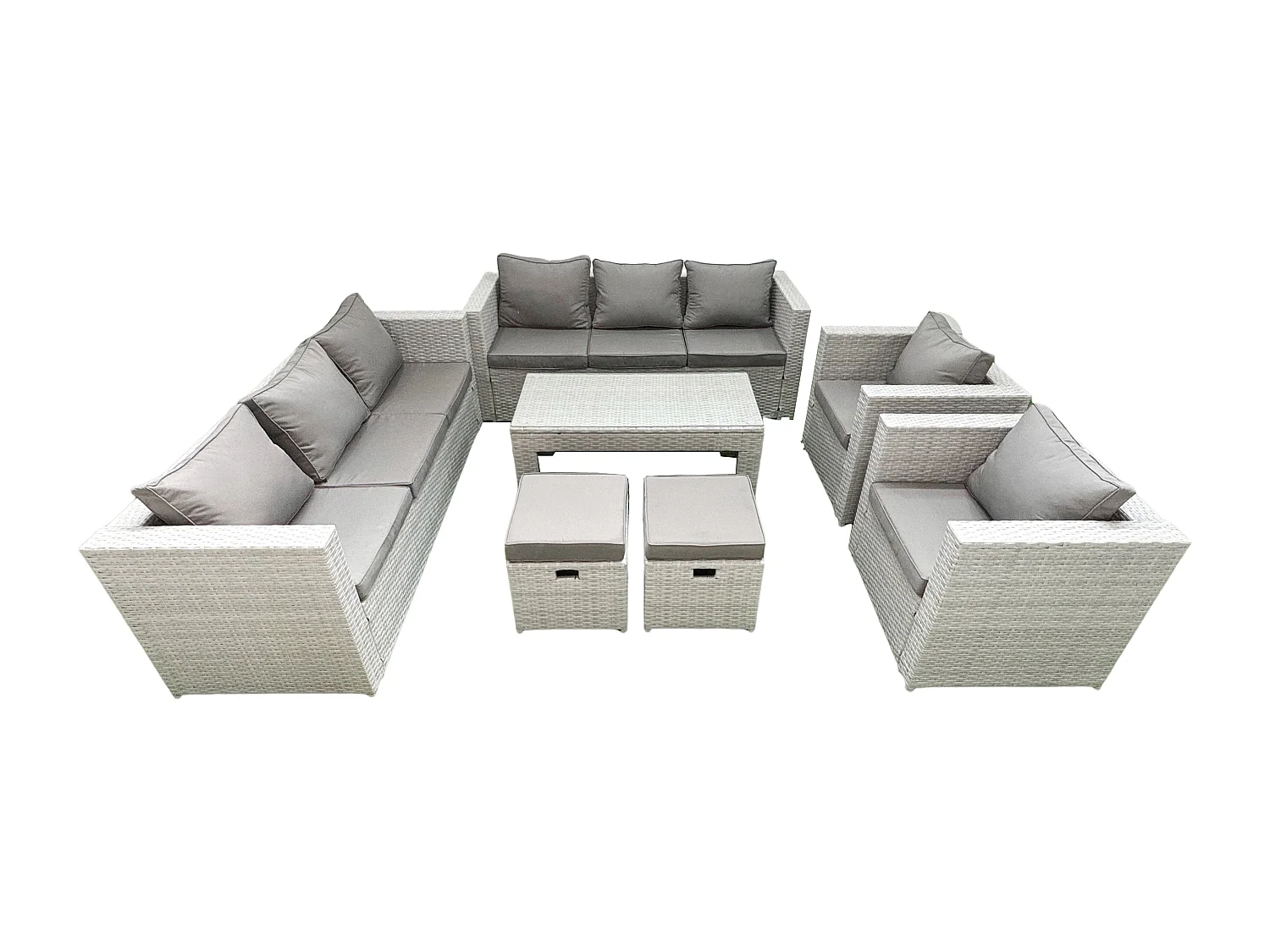 Ensembles de meubles d'extérieur avec 2 Fauteuil Table basse oblongue 2 Petits tabourets Gris clair mixte