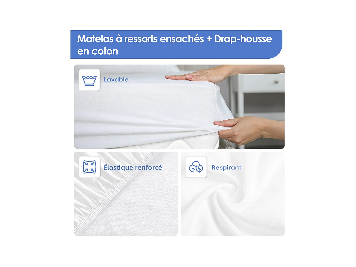 Matelas 90x200 cm ressorts - 26 cm d'épaisseur - 7 zones de confort