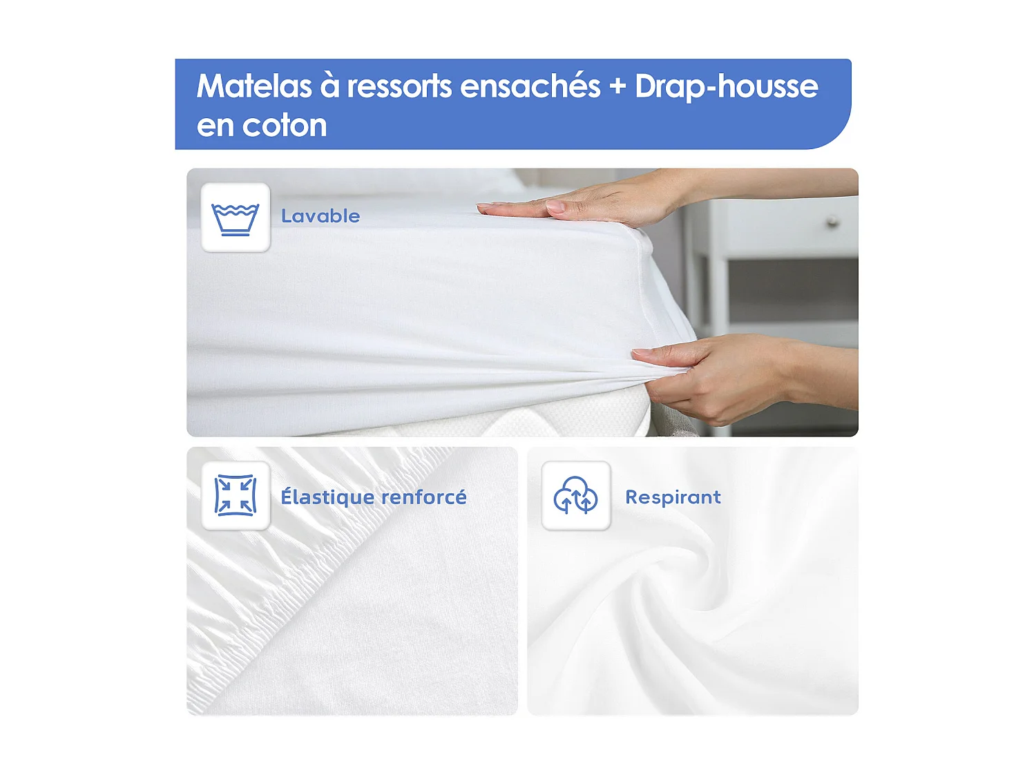 Matelas 90x200 cm ressorts - 26 cm d'épaisseur - 7 zones de confort
