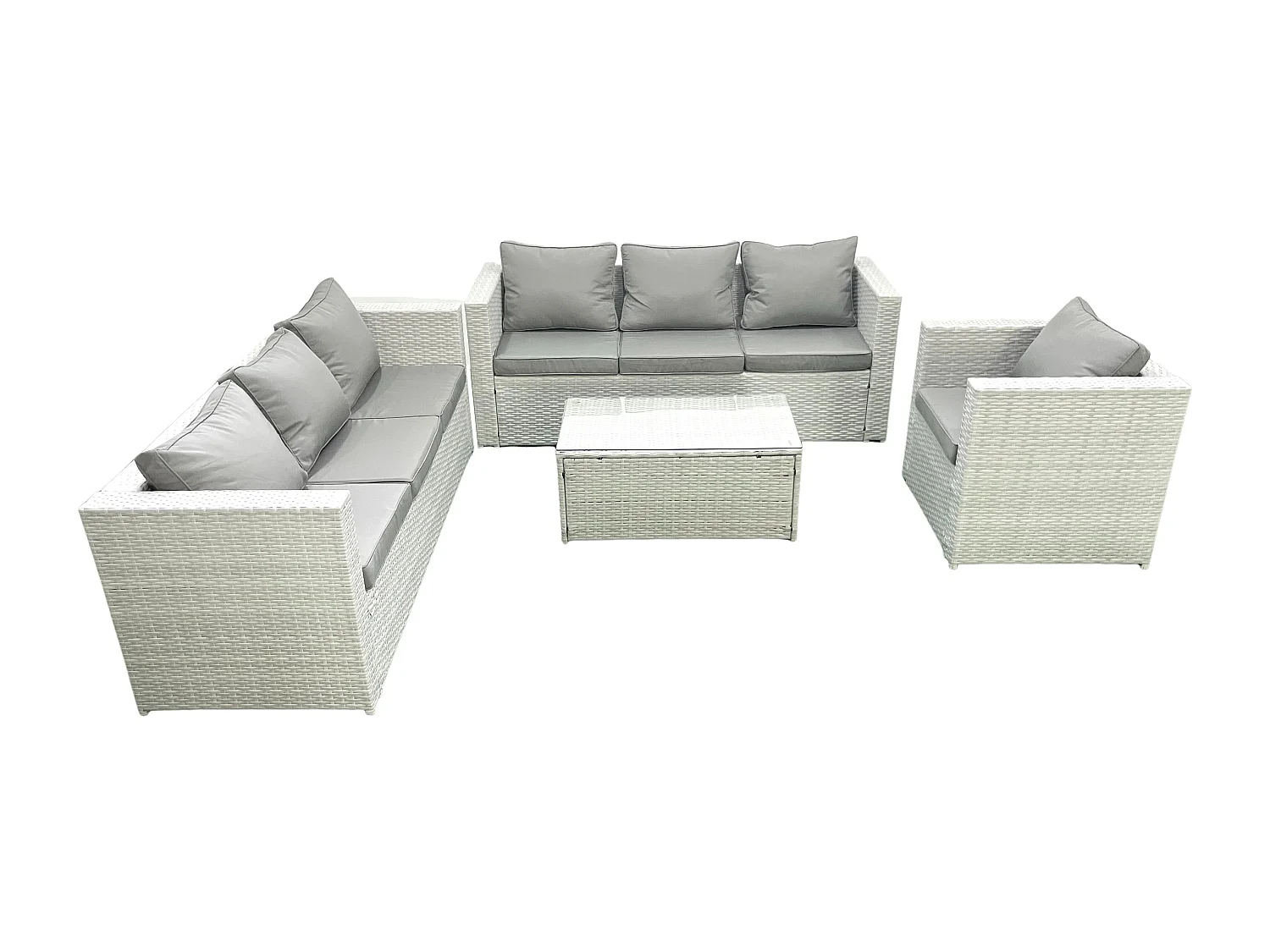 Polyrattan Sofa Gartenmöbel Set mit Sessel Rechteckiger Couchtisch Hellgrau gemischt