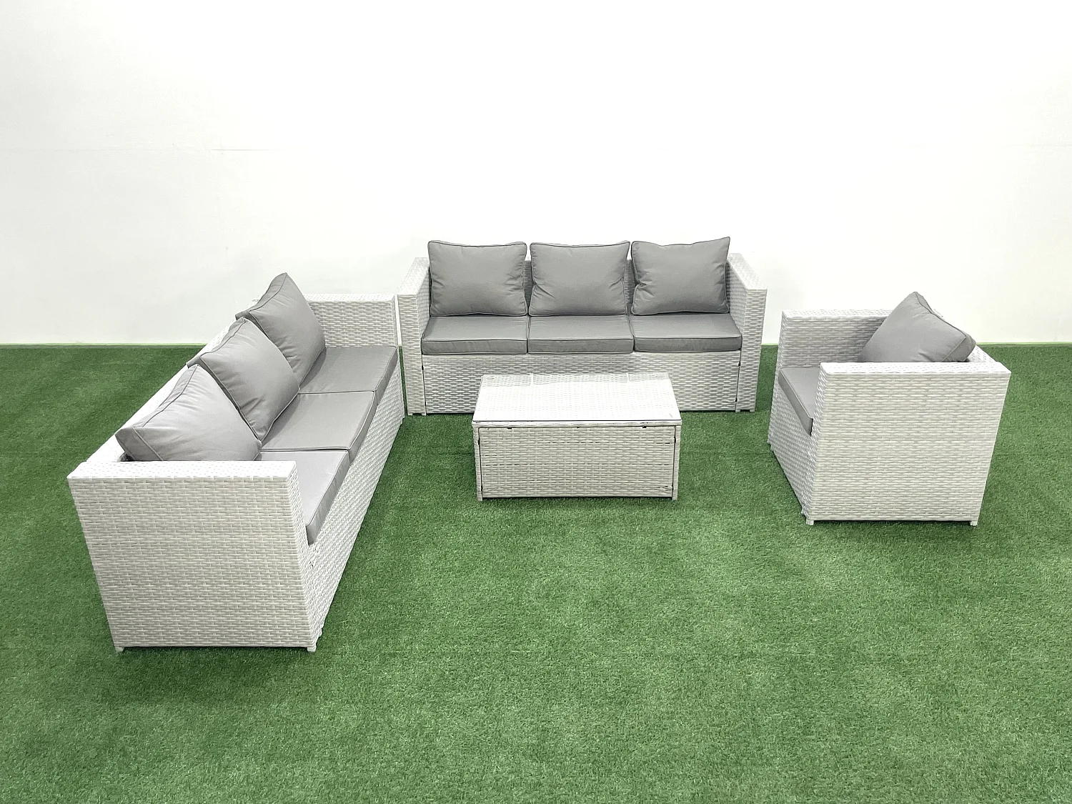 Polyrattan Sofa Gartenmöbel Set mit Sessel Rechteckiger Couchtisch Hellgrau gemischt