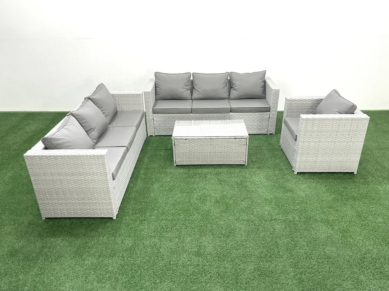 Polyrattan Sofa Gartenmöbel Set mit Sessel Rechteckiger Couchtisch Hellgrau gemischt