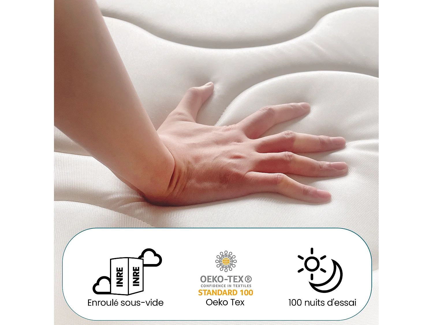 Matelas 180x200 cm - INRE, Ressorts ensachés, Solide et Confortable, certifié oeko-tex, épaisseur 22cm, 7 zones différenciées